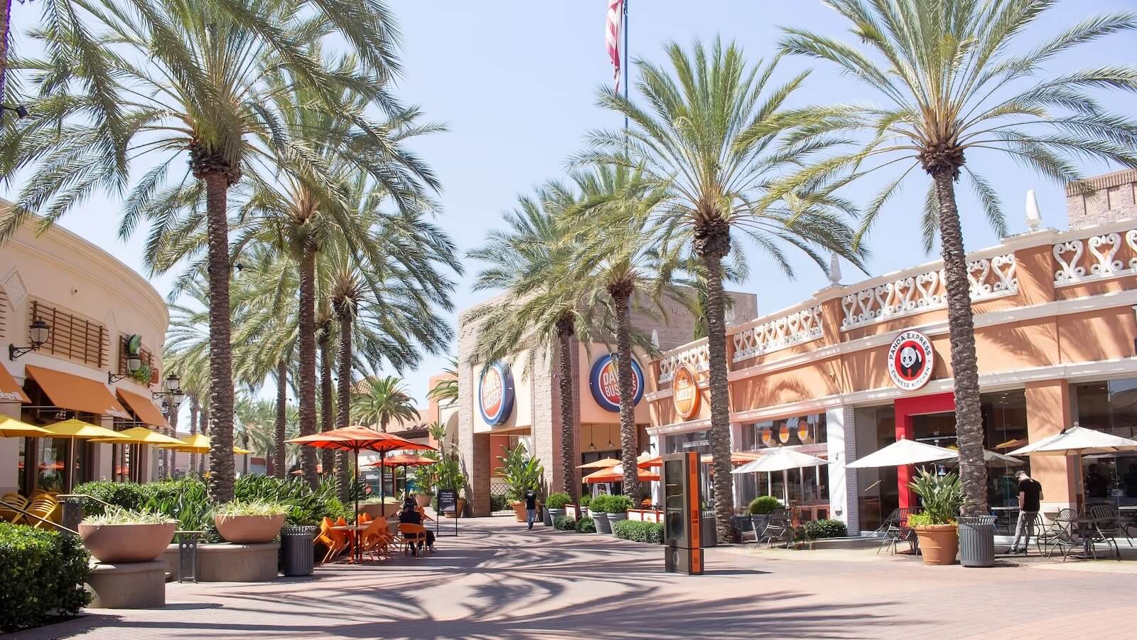 Move to Irvine to walk around the plaza area inside the Irvine Spectrum, where there is a DaveandBusters arcade and other retail stores